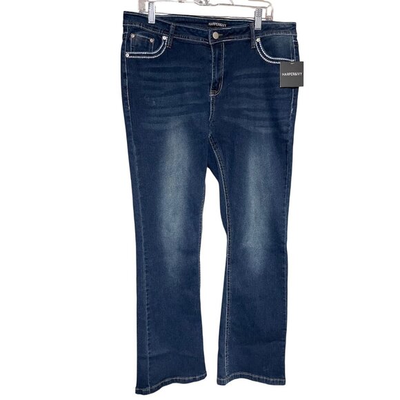 Harper & Ivy Womens Dark Wash Bootcut Jeans Cross Embellished Pockets Size 17JR - Picture 2 of 10